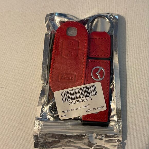 Mazda Key Fob Keychain in Red Leather & Fob Case Cover in Red Leather NWT - Picture 7 of 7